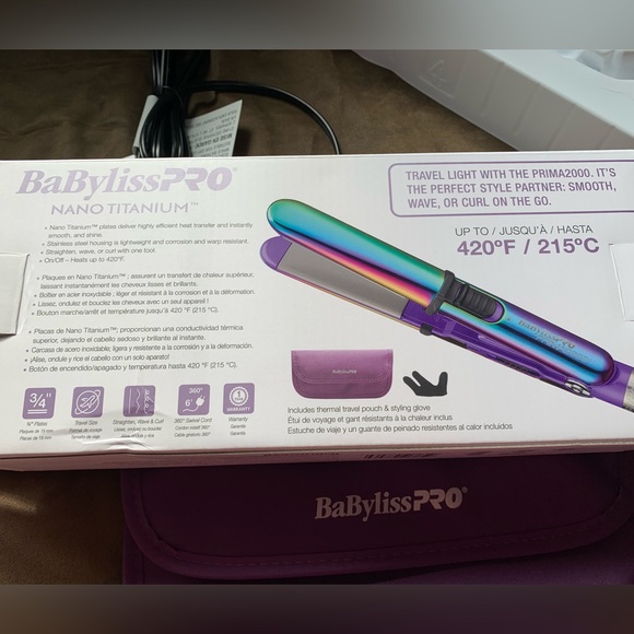 NWOT BaBylissPRO Limited Edition Mini Prima Flat Iron Iridescent Oil Slick - Picture 14 of 16